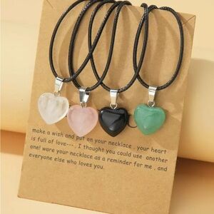 Set of 4 Heart Crystal Necklaces – Natural Stone Jewelry, Perfect Gift for Any